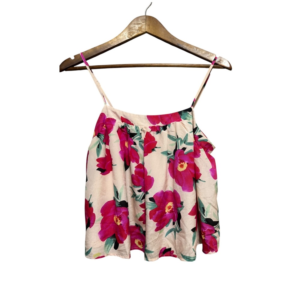 TCEC Floral Camisole Top Women Small Pink Cream Excellent Spaghetti Strap Boho